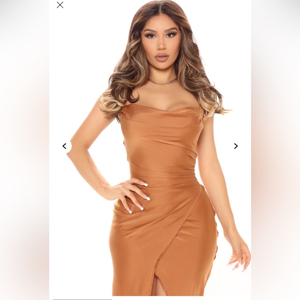Fashion Nova Brown Asymmetrical Ruched Bodycon Dress